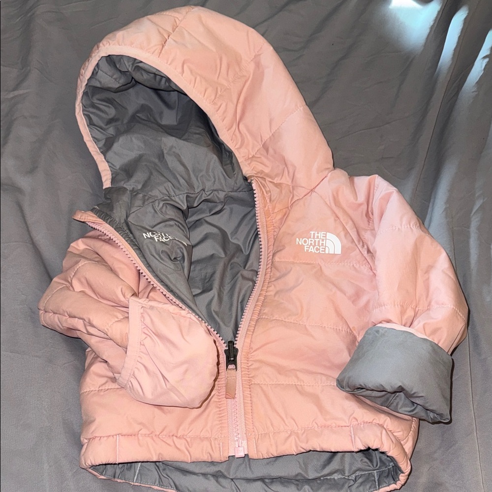 The North Face Blush Pink and Charcoal Jacket (reversible)